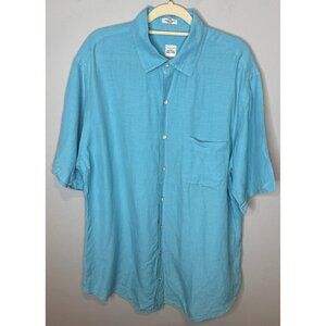 Peter Millar Large Blue Short Sleeve Shirt Button Front Linen Silk Blend